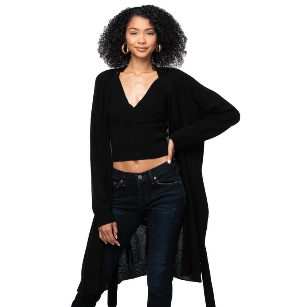 NEW SUBTLE LUXURY cashmere robyn robe duster top in black